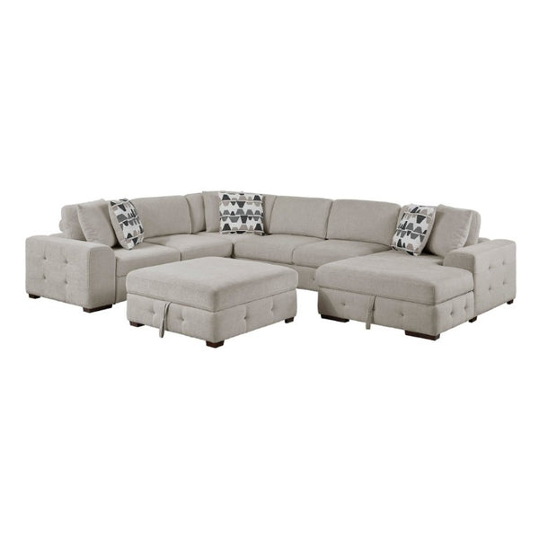English Elm Modern Chenille Sectional Sofa with Pull Out Sleeper Storage Chaise Tufted Cushions Taupe Right Chaise B011S02781