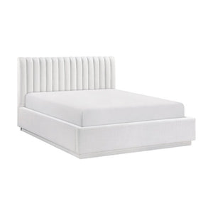 English Elm Luxurious Queen Bed Tall Channel Tufted Headboard Natural Fabric Platform Frame Bedroom B011S02782