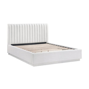 English Elm Luxurious Queen Bed Tall Channel Tufted Headboard Natural Fabric Platform Frame Bedroom B011S02782