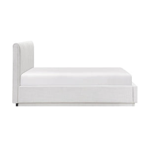English Elm Luxurious Queen Bed Tall Channel Tufted Headboard Natural Fabric Platform Frame Bedroom B011S02782
