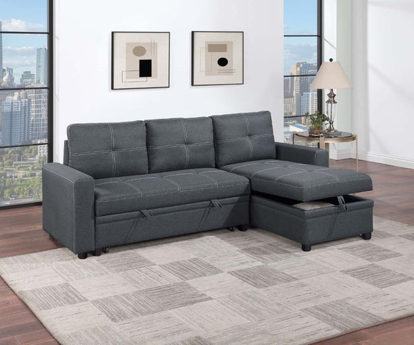 English Elm Charcoal Polyfiber Sectional with Pull Out Sleeper Reversible Storage Chaise for Living Room B011S02785