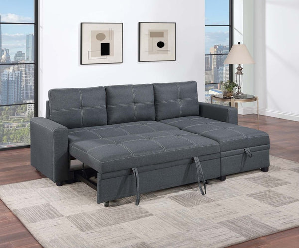 English Elm Charcoal Polyfiber Sectional with Pull Out Sleeper Reversible Storage Chaise for Living Room B011S02785
