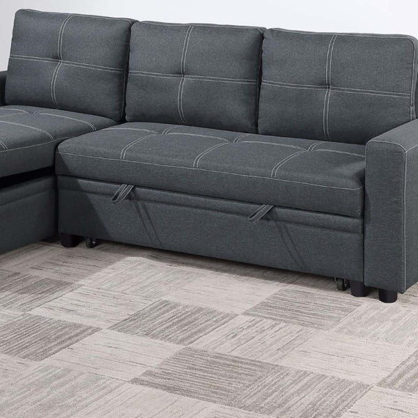 English Elm Charcoal Polyfiber Sectional with Pull Out Sleeper Reversible Storage Chaise for Living Room B011S02785
