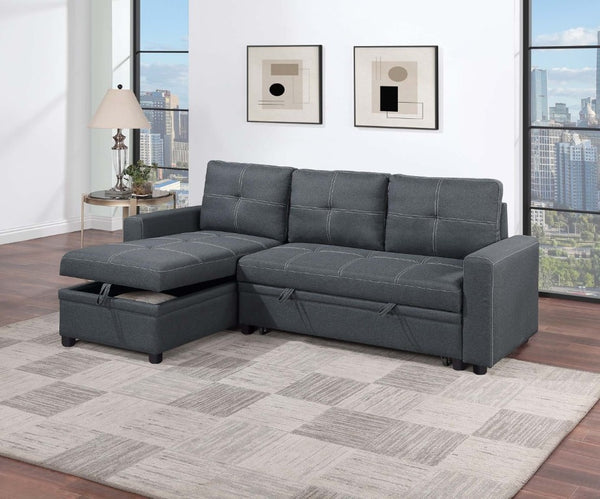 English Elm Charcoal Polyfiber Sectional with Pull Out Sleeper Reversible Storage Chaise for Living Room B011S02785