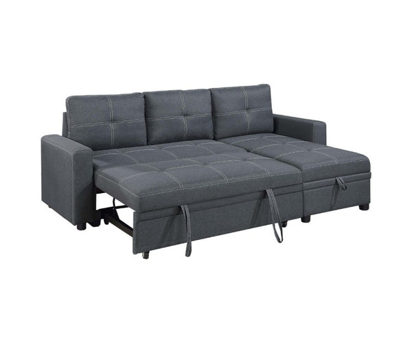 English Elm Charcoal Polyfiber Sectional with Pull Out Sleeper Reversible Storage Chaise for Living Room B011S02785