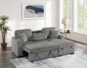 English Elm 2Pc Corduroy Sectional with Sleeper Bed Hidden Storage and Cup Holders for Living Room Smoke B011S02786