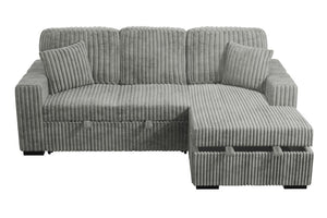 English Elm 2Pc Corduroy Sectional with Sleeper Bed Hidden Storage and Cup Holders for Living Room Smoke B011S02786