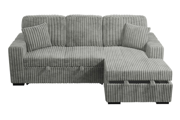 English Elm 2Pc Corduroy Sectional with Sleeper Bed Hidden Storage and Cup Holders for Living Room Smoke B011S02786