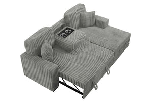 English Elm 2Pc Corduroy Sectional with Sleeper Bed Hidden Storage and Cup Holders for Living Room Smoke B011S02786
