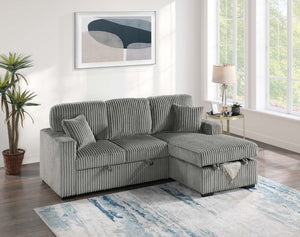 English Elm 2Pc Corduroy Sectional with Sleeper Bed Hidden Storage and Cup Holders for Living Room Smoke B011S02786