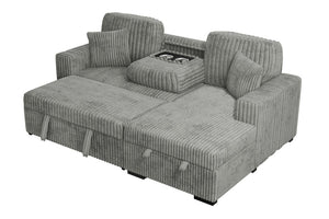 English Elm 2Pc Corduroy Sectional with Sleeper Bed Hidden Storage and Cup Holders for Living Room Smoke B011S02786