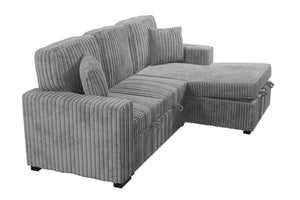 English Elm 2Pc Corduroy Sectional with Sleeper Bed Hidden Storage and Cup Holders for Living Room Smoke B011S02786