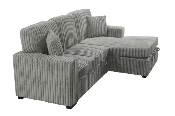 English Elm 2Pc Corduroy Sectional with Sleeper Bed Hidden Storage and Cup Holders for Living Room Smoke B011S02786