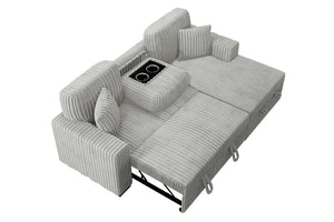 English Elm 2Pc Corduroy Sectional with Sleeper Bed Hidden Storage and Cup Holders for Living Room Grey Ash B011S02787