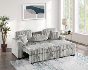 English Elm 2Pc Corduroy Sectional with Sleeper Bed Hidden Storage and Cup Holders for Living Room Grey Ash B011S02787