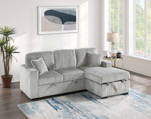 English Elm 2Pc Corduroy Sectional with Sleeper Bed Hidden Storage and Cup Holders for Living Room Grey Ash B011S02787