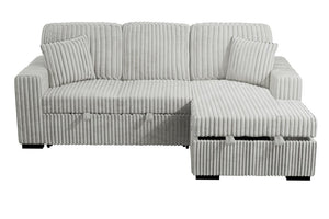 English Elm 2Pc Corduroy Sectional with Sleeper Bed Hidden Storage and Cup Holders for Living Room Grey Ash B011S02787