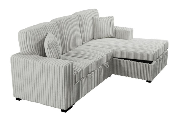 English Elm 2Pc Corduroy Sectional with Sleeper Bed Hidden Storage and Cup Holders for Living Room Grey Ash B011S02787