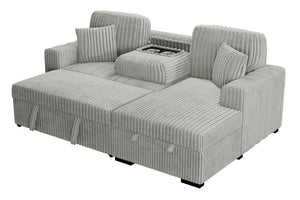 English Elm 2Pc Corduroy Sectional with Sleeper Bed Hidden Storage and Cup Holders for Living Room Grey Ash B011S02787