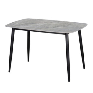 English Elm Contemporary Sintered Stone Dining Table Marble Look Top with Sleek Black Iron Legs B011S03591