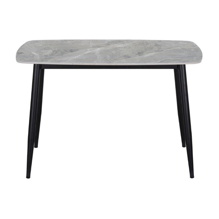 English Elm Contemporary Sintered Stone Dining Table Marble Look Top with Sleek Black Iron Legs B011S03591