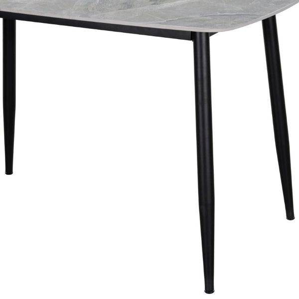English Elm Contemporary Sintered Stone Dining Table Marble Look Top with Sleek Black Iron Legs B011S03591