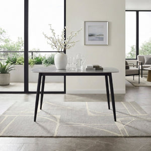 English Elm Contemporary Sintered Stone Dining Table Marble Look Top with Sleek Black Iron Legs B011S03591