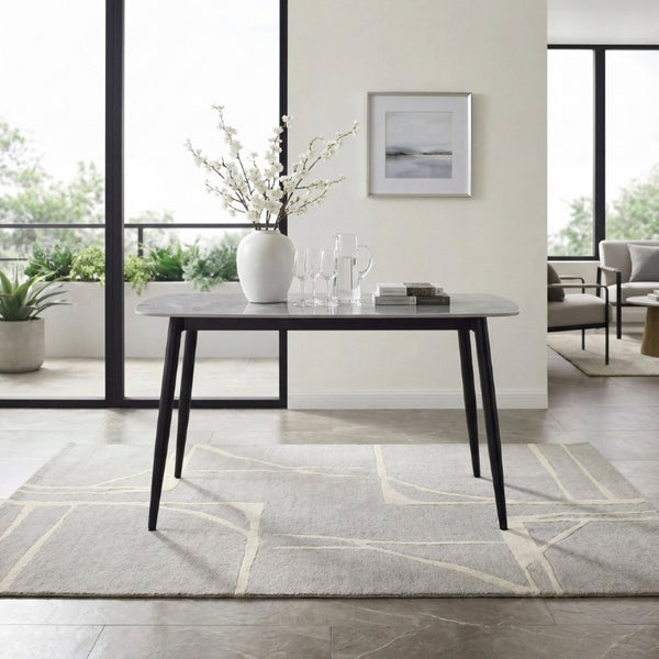 English Elm Contemporary Sintered Stone Dining Table Marble Look Top with Sleek Black Iron Legs B011S03591