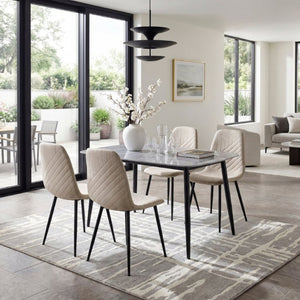 English Elm Contemporary Sintered Stone Dining Table Marble Look Top with Sleek Black Iron Legs B011S03591