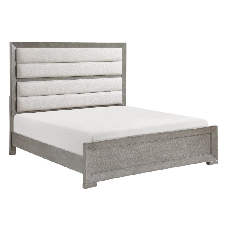 English Elm Stylish Queen Platform Bed Tall Tufted Headboard Gray Fabric Upholstered Modern Frame B011S03594