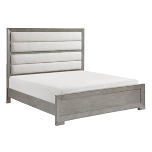 English Elm Stylish Queen Platform Bed Tall Tufted Headboard Gray Fabric Upholstered Modern Frame B011S03594