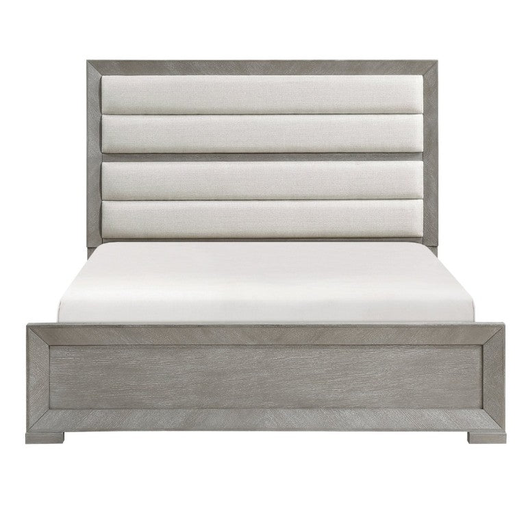 English Elm Stylish Queen Platform Bed Tall Tufted Headboard Gray Fabric Upholstered Modern Frame B011S03594