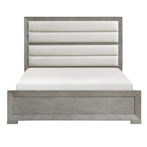 English Elm Stylish Queen Platform Bed Tall Tufted Headboard Gray Fabric Upholstered Modern Frame B011S03594