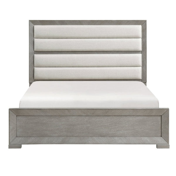 English Elm Stylish Queen Platform Bed Tall Tufted Headboard Gray Fabric Upholstered Modern Frame B011S03594