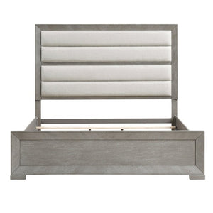 English Elm Stylish Queen Platform Bed Tall Tufted Headboard Gray Fabric Upholstered Modern Frame B011S03594
