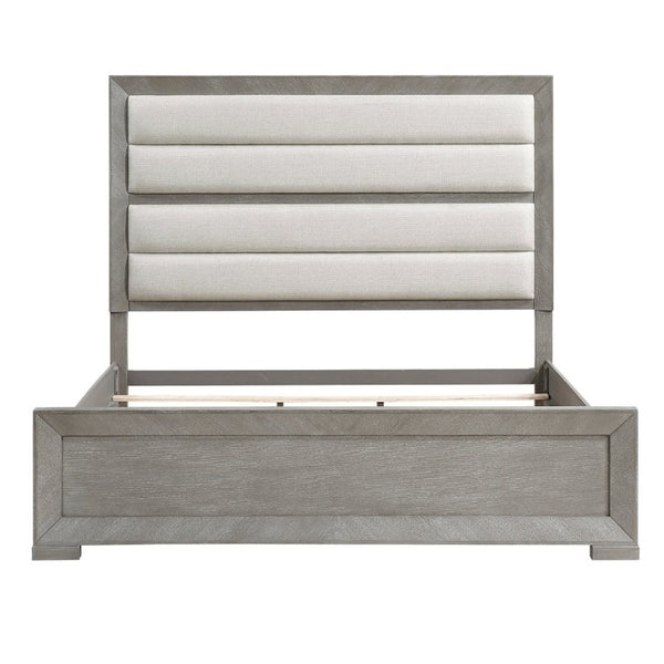 English Elm Stylish Queen Platform Bed Tall Tufted Headboard Gray Fabric Upholstered Modern Frame B011S03594