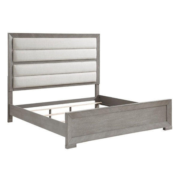 English Elm Stylish Queen Platform Bed Tall Tufted Headboard Gray Fabric Upholstered Modern Frame B011S03594