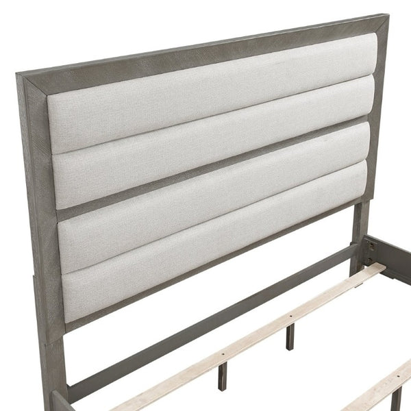 English Elm Stylish Queen Platform Bed Tall Tufted Headboard Gray Fabric Upholstered Modern Frame B011S03594