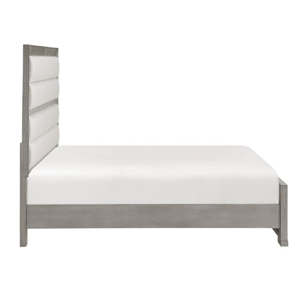 English Elm Stylish Queen Platform Bed Tall Tufted Headboard Gray Fabric Upholstered Modern Frame B011S03594