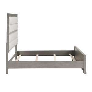 English Elm Stylish Queen Platform Bed Tall Tufted Headboard Gray Fabric Upholstered Modern Frame B011S03594