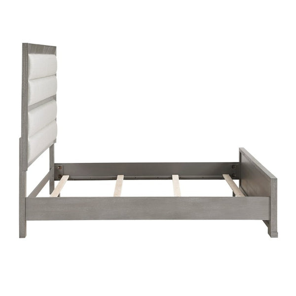English Elm Stylish Queen Platform Bed Tall Tufted Headboard Gray Fabric Upholstered Modern Frame B011S03594