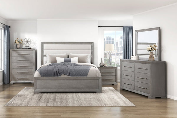 English Elm Stylish Queen Platform Bed Tall Tufted Headboard Gray Fabric Upholstered Modern Frame B011S03594