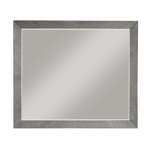 English Elm Stylish Gray Oak Veneer 6 Drawer Dresser with Mirror for Contemporary Bedrooms B011S03598