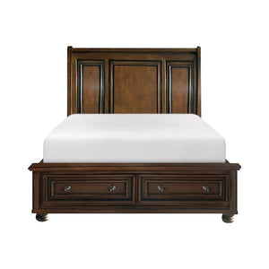 English Elm Brown Cherry Sleigh Queen Bed with Footboard Drawers Birch Hardwood Traditional Style B011S03599