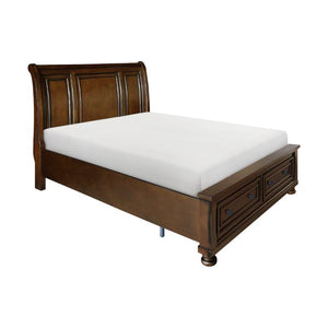 English Elm Brown Cherry Sleigh Queen Bed with Footboard Drawers Birch Hardwood Traditional Style B011S03599