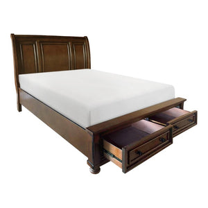 English Elm Brown Cherry Sleigh Queen Bed with Footboard Drawers Birch Hardwood Traditional Style B011S03599