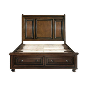 English Elm Brown Cherry Sleigh Queen Bed with Footboard Drawers Birch Hardwood Traditional Style B011S03599