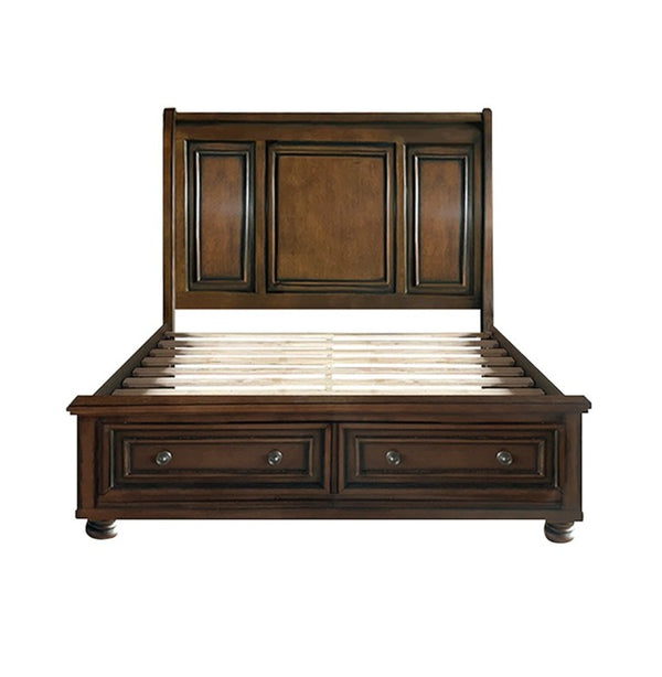 English Elm Brown Cherry Sleigh Queen Bed with Footboard Drawers Birch Hardwood Traditional Style B011S03599