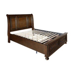 English Elm Brown Cherry Sleigh Queen Bed with Footboard Drawers Birch Hardwood Traditional Style B011S03599