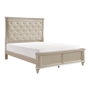 English Elm Modern Glam Queen Bed Pearlized Faux Leather Headboard with Crystal Tufting Silver Frame B011S03603